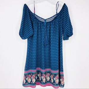 J Roberts Navy Paisley Cold Shoulder Dress M